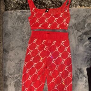Vibrant Red Geometric Jumpsuit